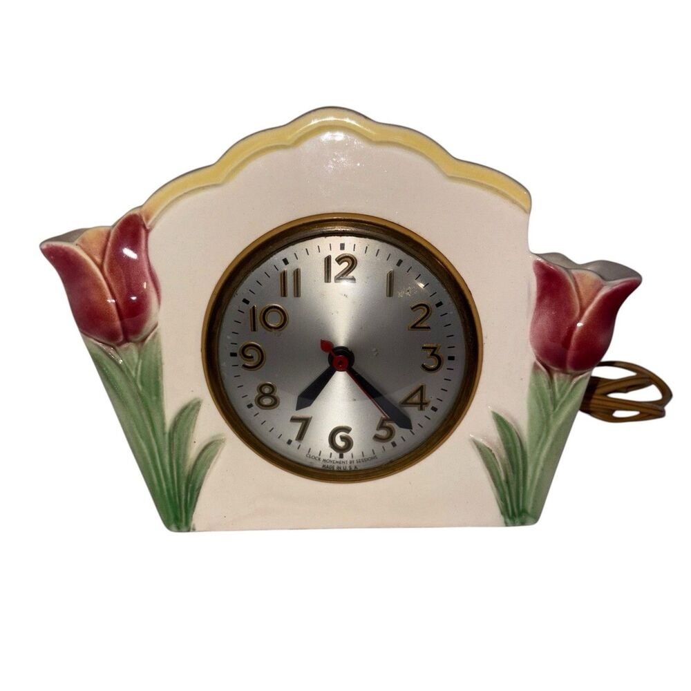 Antique Sessions Planter Mantel / Wall Clock Tulip Sessions Movement 1940's